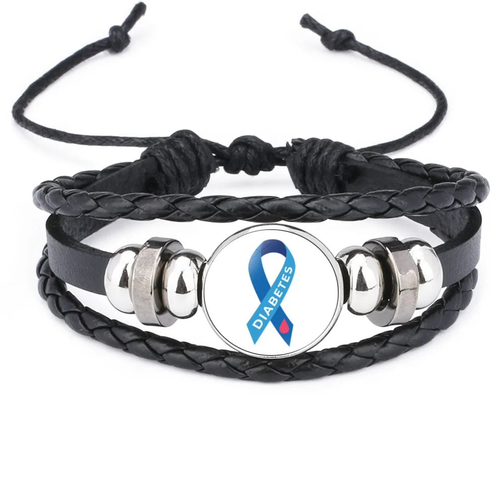 FIMAODZ Type 1 2 Diabetes Emergency Medical Alert Bracelet Diabetic Health Care Glass Gem Woven Bracelets Wristband Nurse Gift