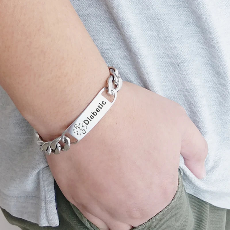 Engraving Diabetes Name Disease Medical Bracelet Men's Bracelet Jewelry