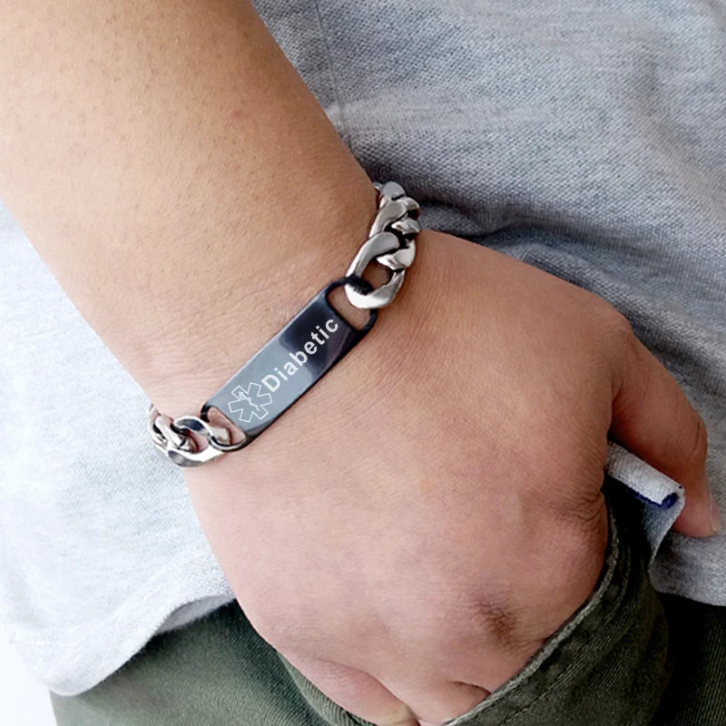 Engraving Diabetes Name Disease Medical Bracelet Men's Bracelet Jewelry