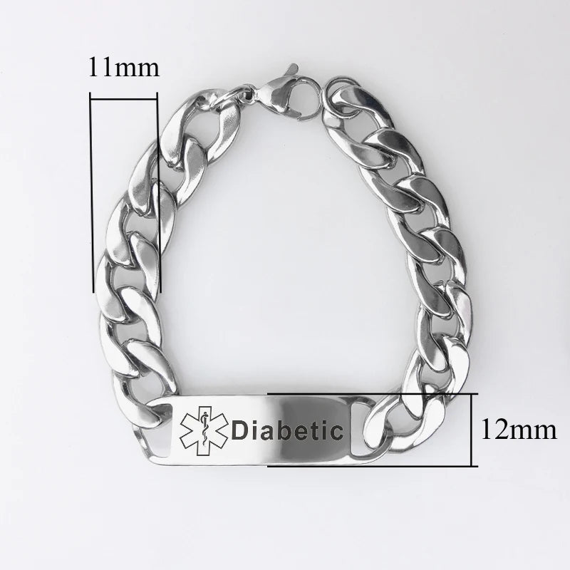 Engraving Diabetes Name Disease Medical Bracelet Men's Bracelet Jewelry