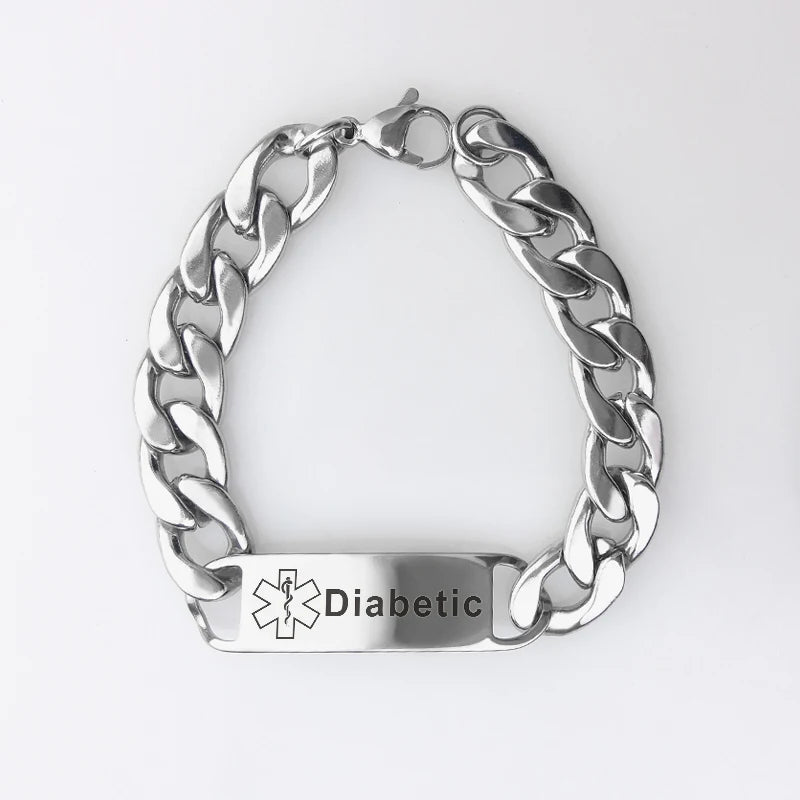 Engraving Diabetes Name Disease Medical Bracelet Men's Bracelet Jewelry