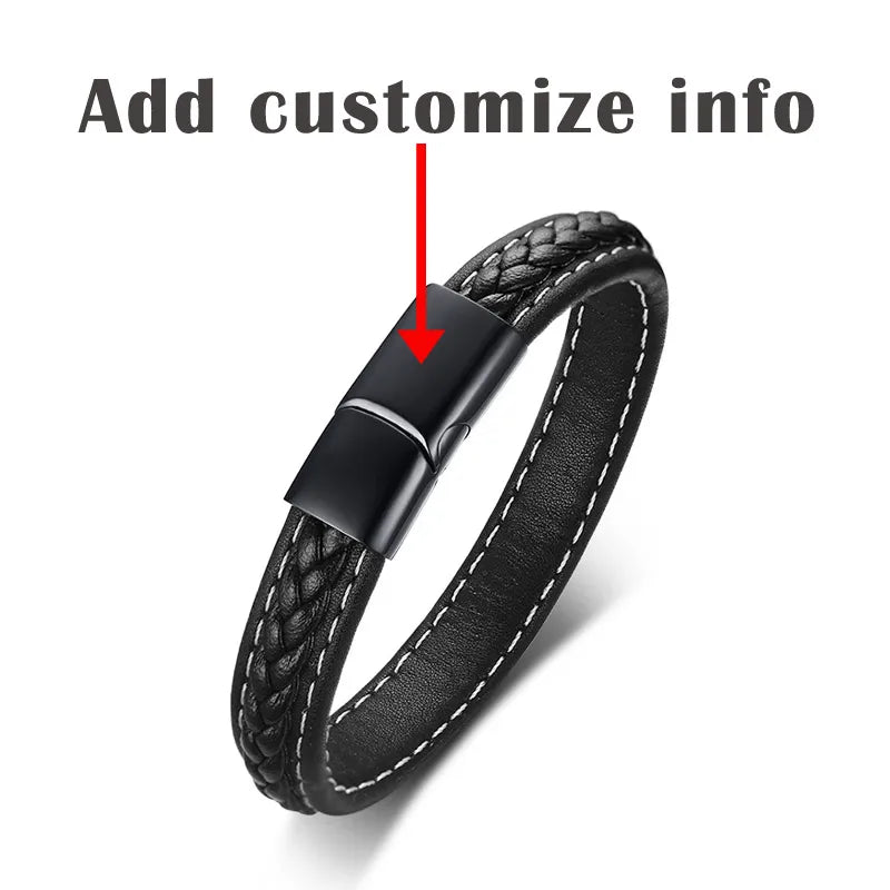 TYPE 1  DIABETES Medical Alert Bracelet Emergency Remind Jewelry Black Genuine Leather