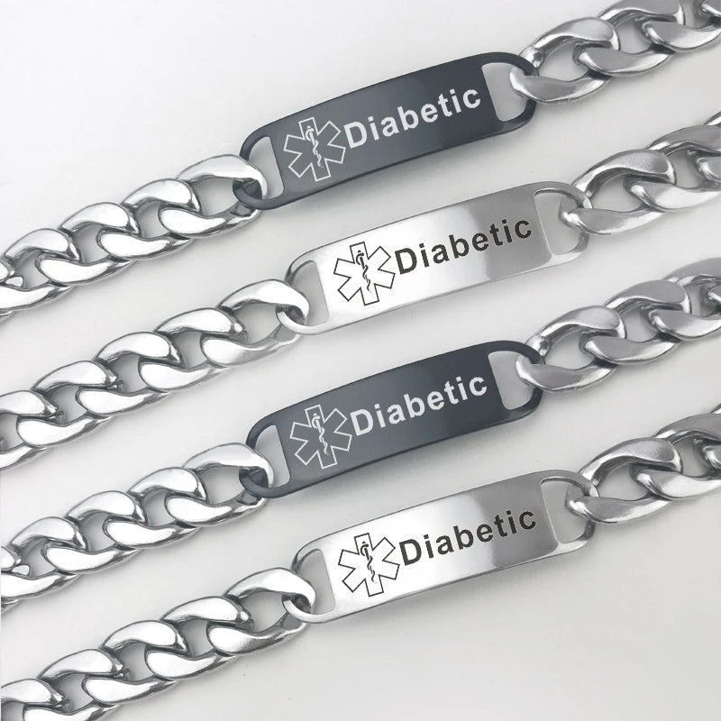 Engraving Diabetes Name Disease Medical Bracelet Men's Bracelet Jewelry