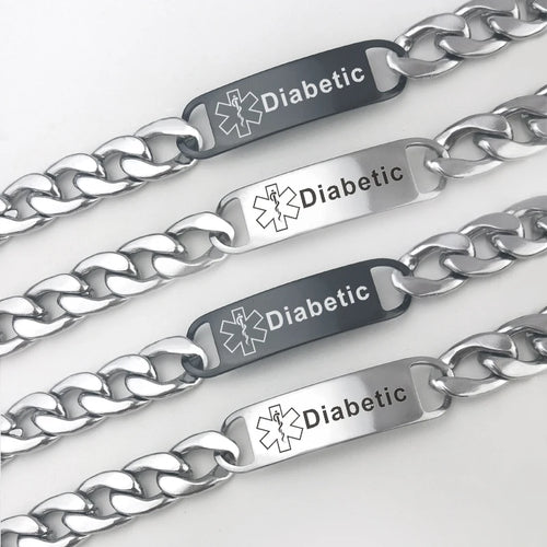 Engraving Diabetes Name Disease Medical Bracelet Men's Bracelet Jewelry