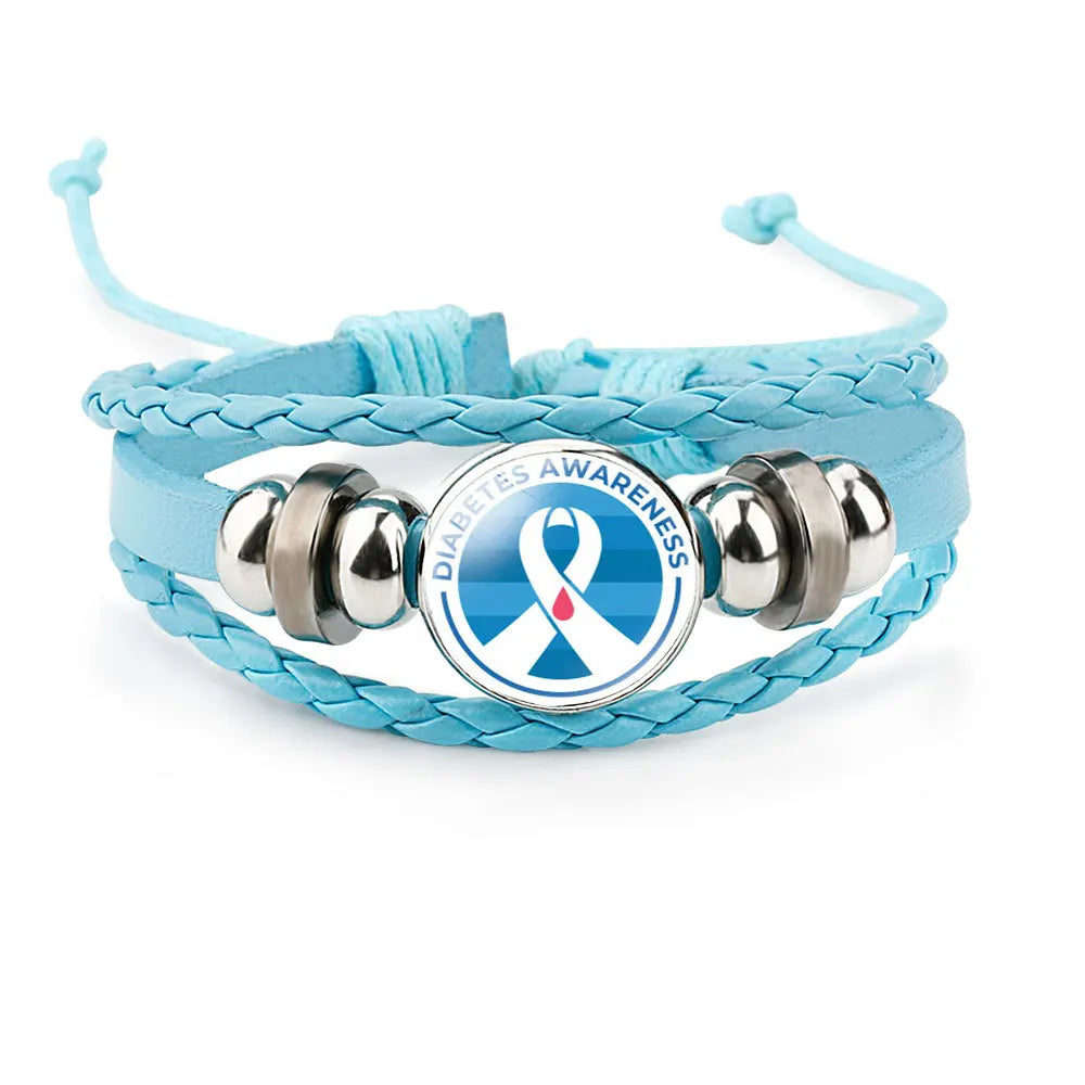 FIMAODZ Type 1 2 Diabetes Emergency Medical Alert Bracelet Diabetic Health Care Glass Gem Woven Bracelets Wristband Nurse Gift