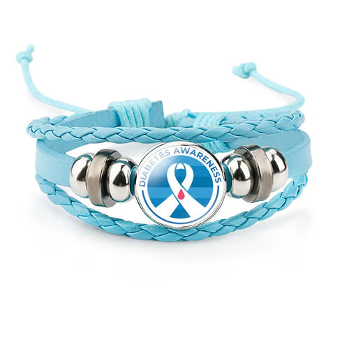 FIMAODZ Type 1 2 Diabetes Emergency Medical Alert Bracelet Diabetic Health Care Glass Gem Woven Bracelets Wristband Nurse Gift
