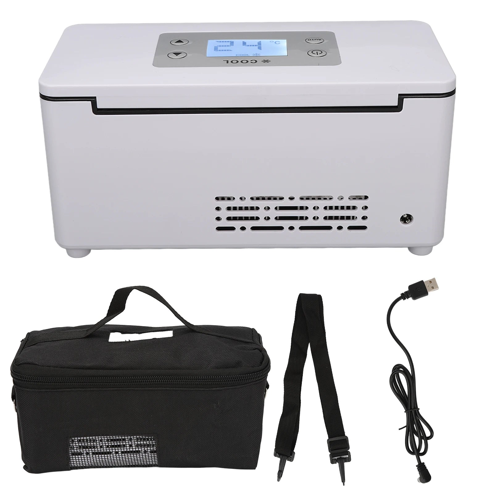 Car Refrigerator Portable Insulin Cooler Case USB Mini Constant Temperature LED Display Car Medicine Refrigerator Button Type